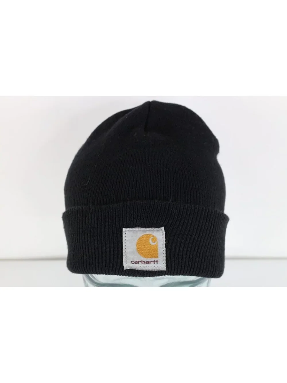 Vintage 90s Y2K Carhartt Spell Out Ribbed Knit Winter Beanie Hat Cap Black USA